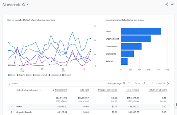 Google Analytics channel conversion and advertising ROI report
